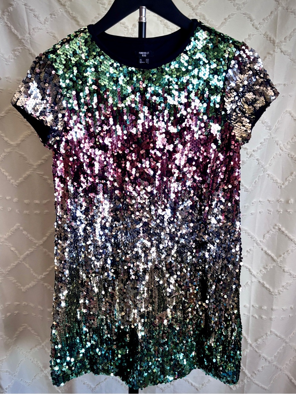 Forever 21 Kids Sequin Ombre Party Dress Size 9/10 Girls Pink Silver Teal